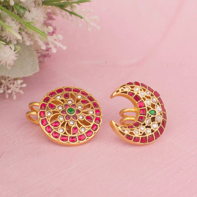 Gold Style Jadau Kundan Sun And Moon Hair Pin